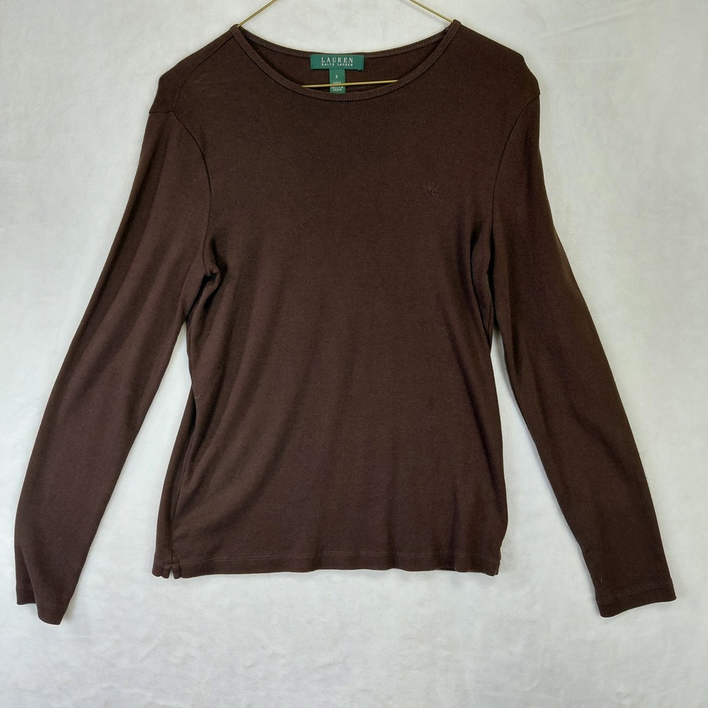 Lauren Ralph Lauren Brown Cotton Long Sleeve Top Small RL Logo